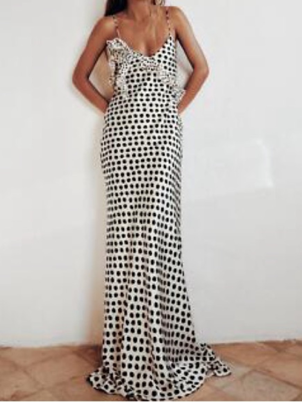 Zara Satin Maxi Dress with Black Polka Dots - Picture 3 of 7